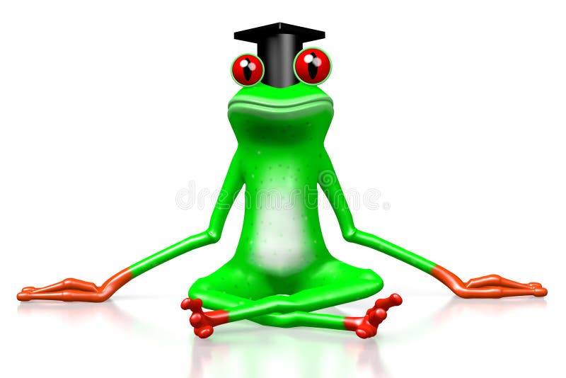 3D frog - student. 3D cartoon frog wearing a graduation hat - great for topics like university, school, academy, knowledge etc royalty free illustration