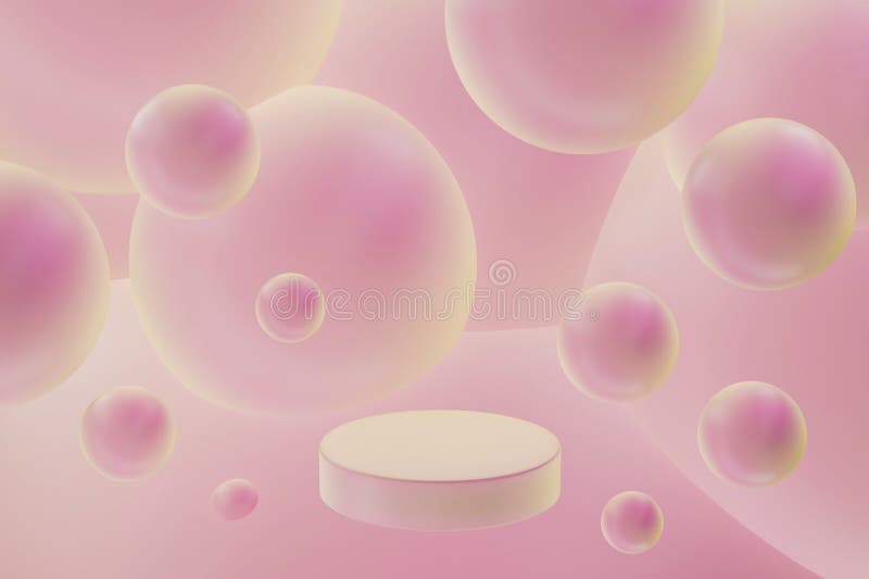 3D fundal podium realist un cerc roz podium visează sfere abstracte roz. Machetă șablon randare 3D. stock illustration