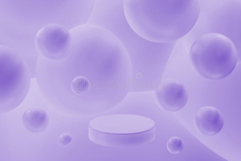 3D fundal podium realist un violet rotund podium ethereal bule plutitoare în nuanțe pastel lumina violet. stock illustration