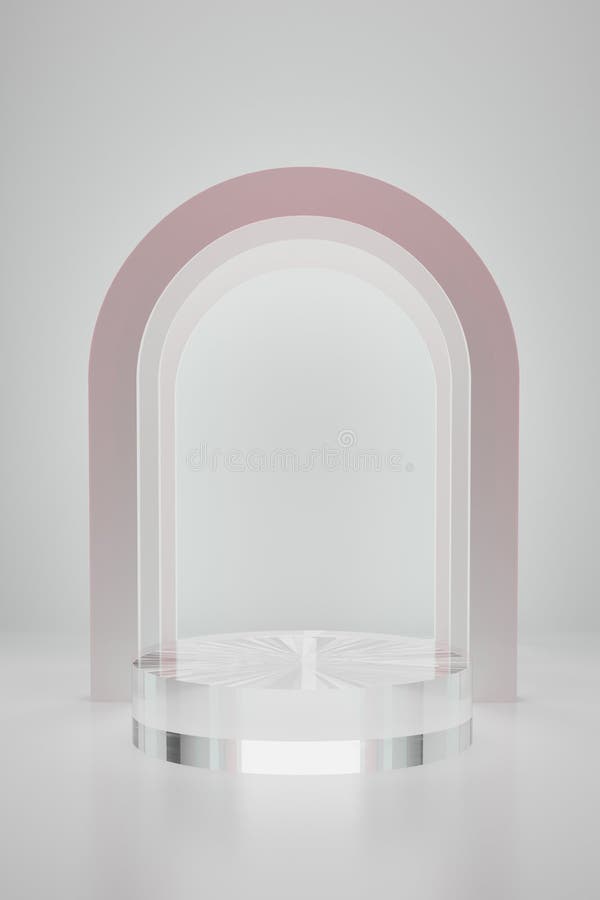3D fundalul podium cilindric realist din sticlă transparentă mockup 3d rendering. stock illustration