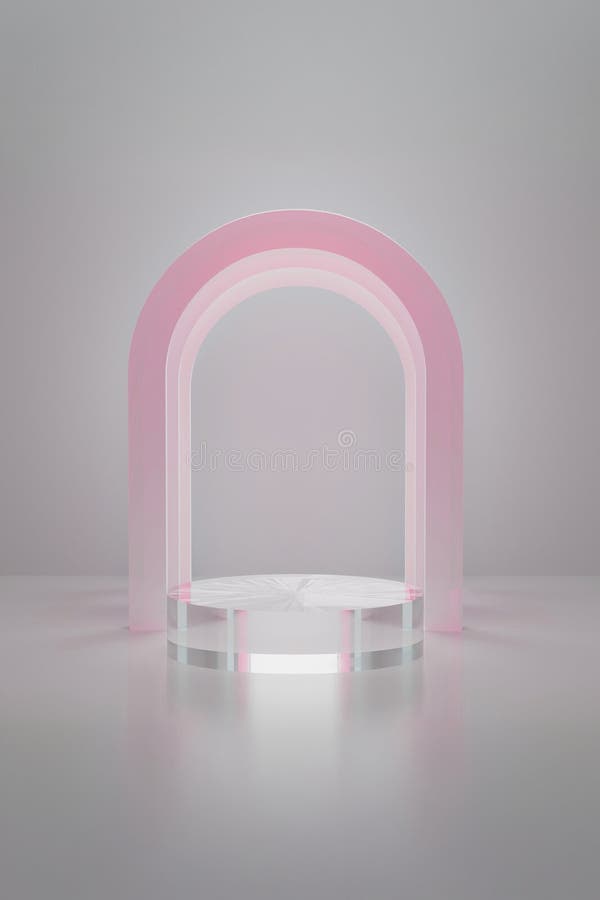 3D fundalul podium cilindric realist din sticlă transparentă mockup 3d rendering. stock illustration