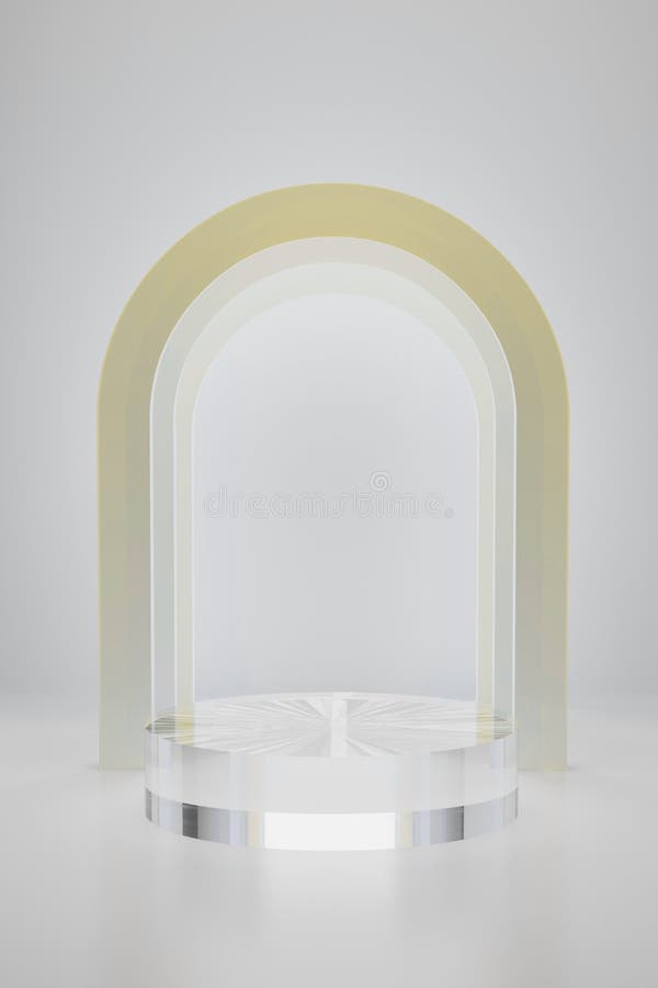 3D fundalul podium cilindric realist din sticlă transparentă mockup 3d rendering. stock illustration