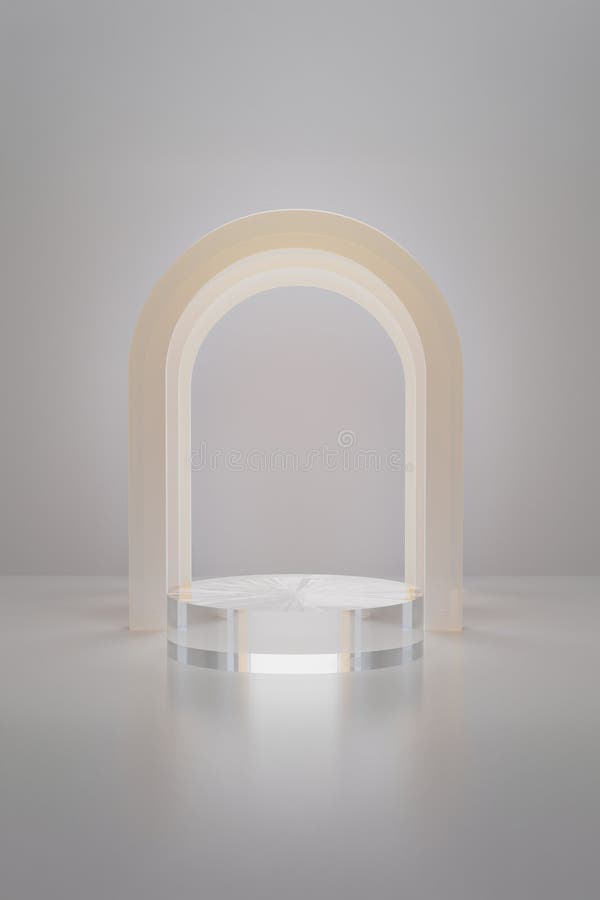 3D fundalul podium cilindric realist din sticlă transparentă mockup 3d rendering. stock illustration