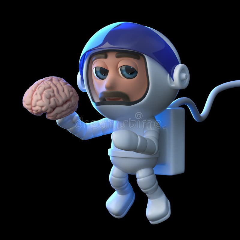 3d Funny Cartoon Astronaut Floats in Space Holding a Human Brain Stock  Illustration - Illustration of character, astronaut: 91563288