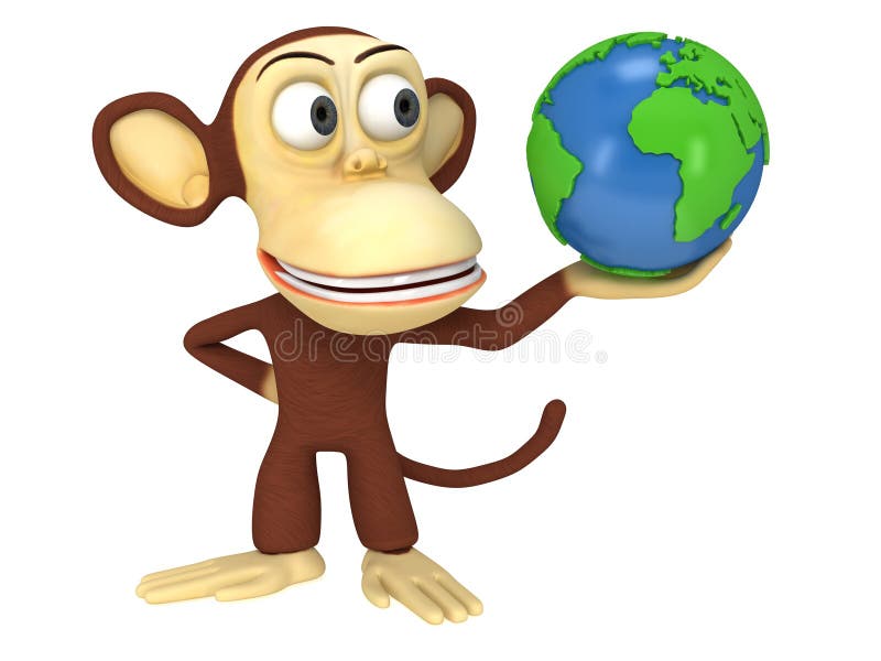 3d funny monkey with earth globe