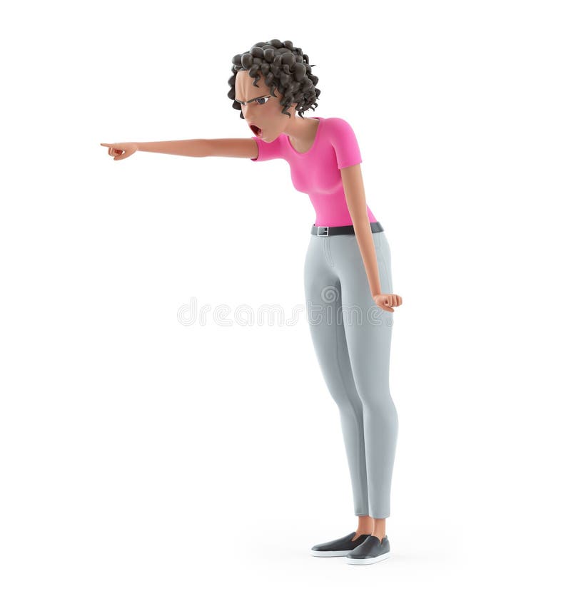 3d furios frumos femeie strigând și pointing deget vector illustration