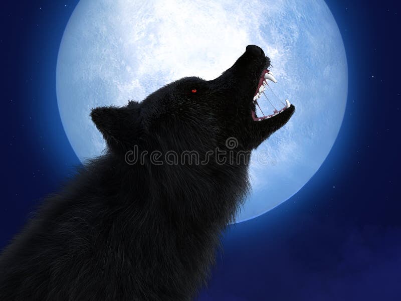 3d fusione di lupo nero con occhi rossi alla luce della luna royalty illustrazione gratis