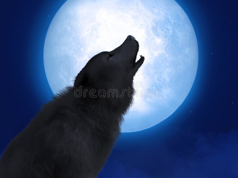 3d fusione di lupo nero con occhi rossi alla luce della luna royalty illustrazione gratis