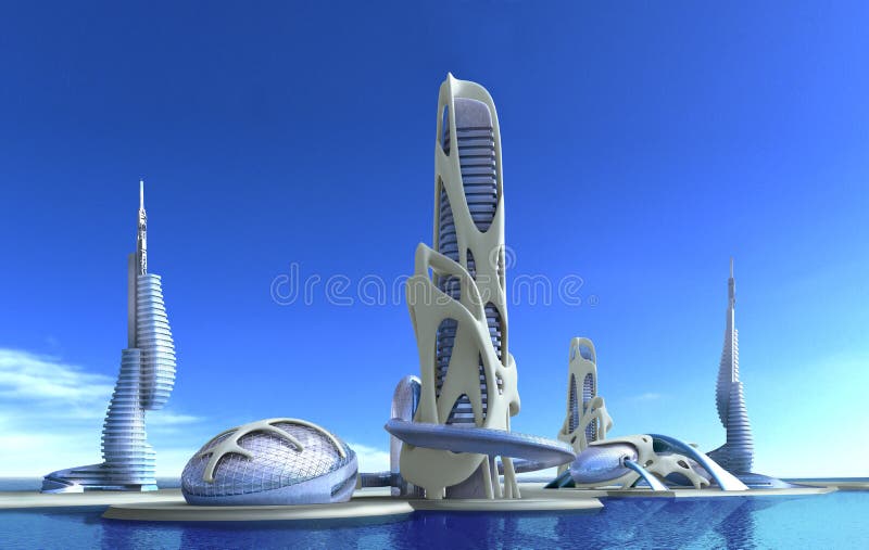 Futuristic city architecture for fantasy and science fiction ill