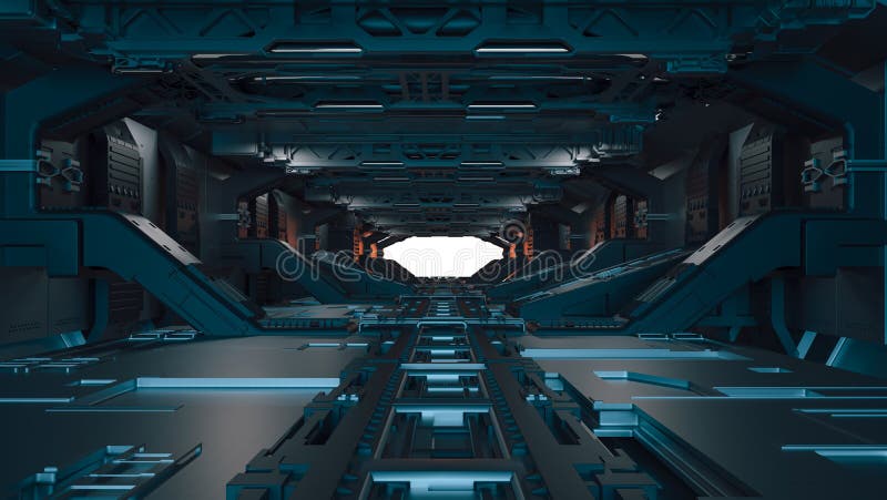 3d futuristic space facility corridor stock image