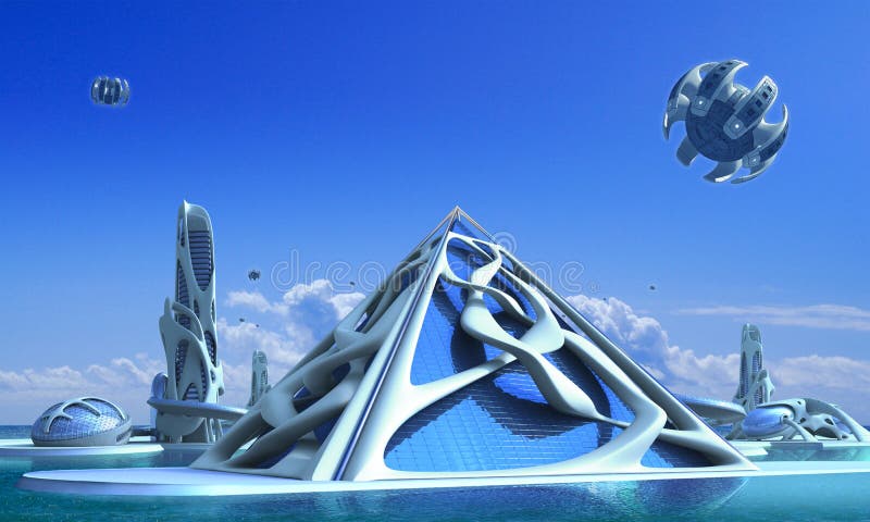 3D Futurystyczny miasto z organicznie architekturą