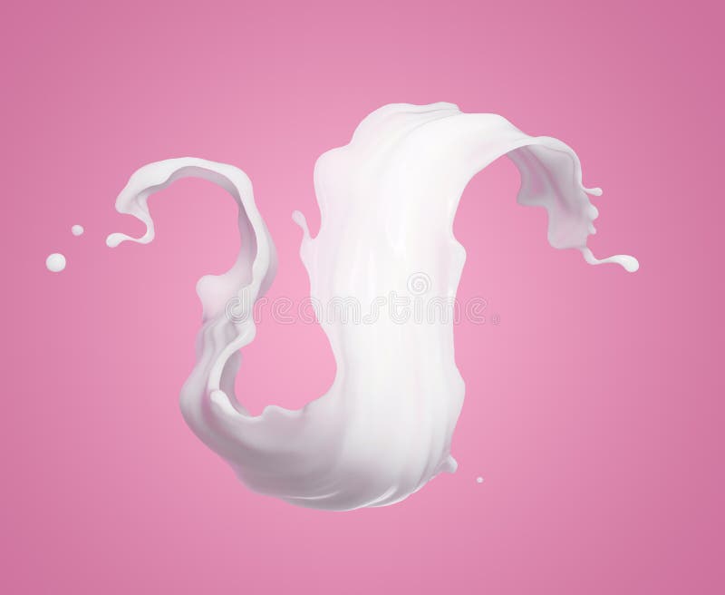 3d făcând ca laptele abstract să fie stropit cu agrafă, iar lichidul cu jet alb să fie izolat pe fond roz royalty free illustration