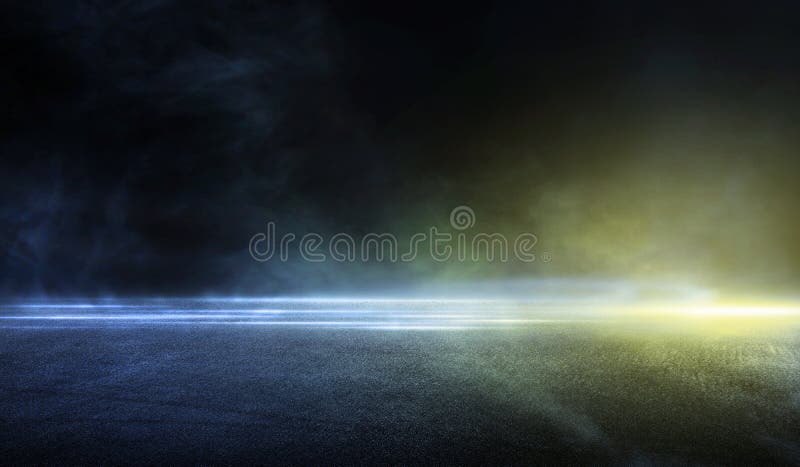 3d făcând din asfaltul abstract albastru deschis și portocaliu pe o stradă pustie închisă royalty free illustration