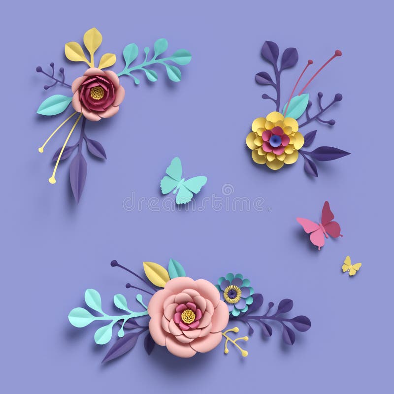 3d făcând din carlinga abstractă elemente izolate de fond botanic floricele flori pastel colorate cu nuanță strălucitoare royalty free illustration