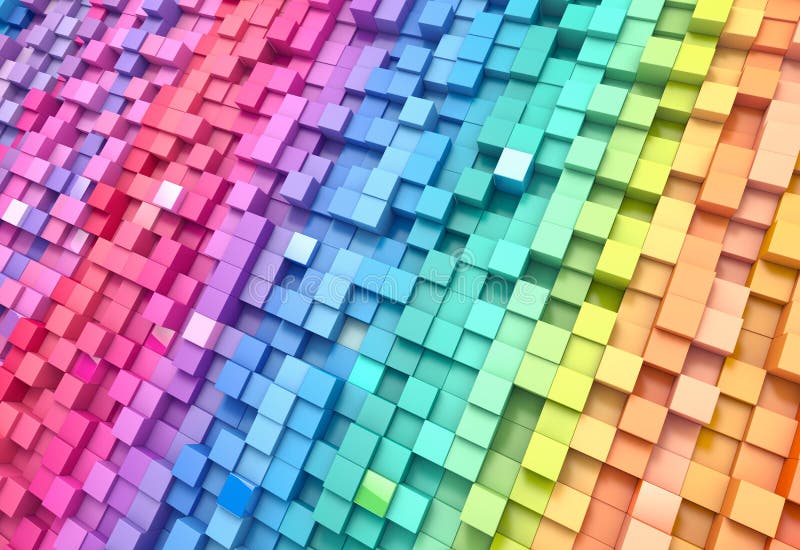 3d făcând din fundalul abstract un perete de cuburi colorate stock illustration