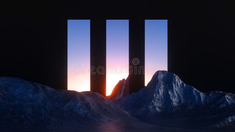 3d, făcând din fundalul panoramic abstract minim și abstract cu oglinzi geometrice și peisaje cu munți stâncoși sub pământ vector illustration