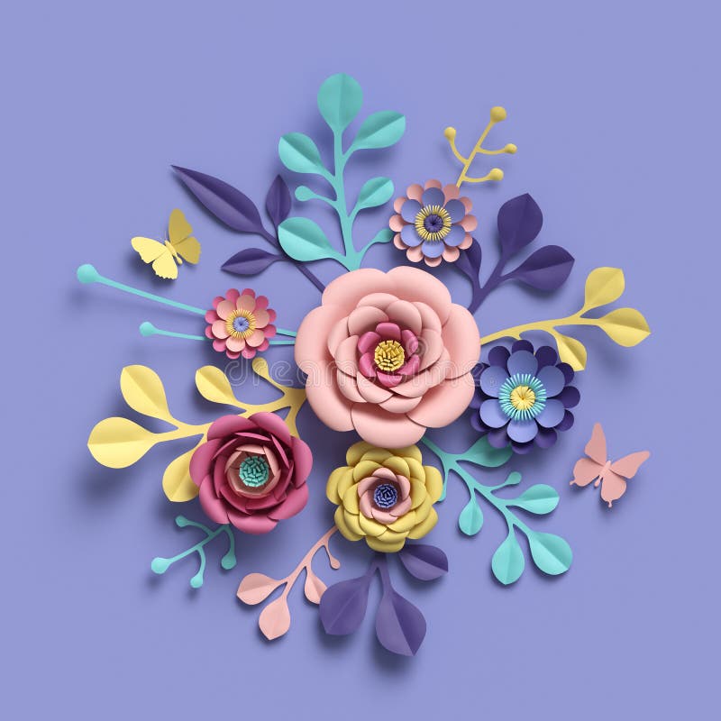 3d făcând din hârtia de fond florală abstractă floră flori de tipar botanic brioșuri briliante cu arome de cargouri vector illustration