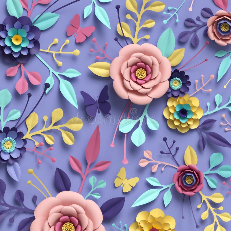 3d făcând hârtia abstractă de fond floral, floarea cartonului botanic cu tipar pastel, culorile paletei de nuanță strălucitoare royalty free illustration