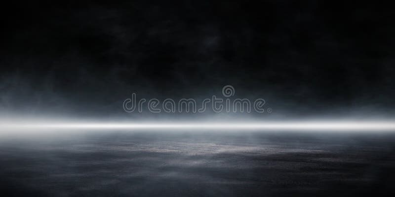 3d făcând lumină abstractă asfalt într-o stradă pustie și întunecată cu o scenă întunecată a fundalului de fum de noapte goală de royalty free illustration