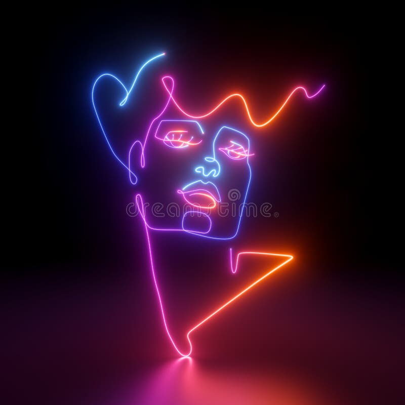 3d făcând portretul culinar abstract al unei femei neon cu aspect liniar pe fond negru vector illustration