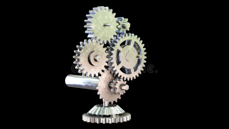 3d gears rotating, industrial revolution concept, loop, against black vector illustration