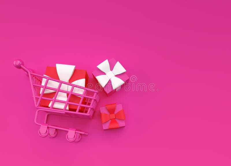 3d geef cadeaudoos in het winkelwagentje illustratie ontwerp terug stock illustratie