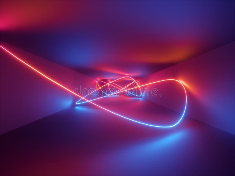 3d render, laser show, night club interior lights, red blue neon, abstract fluorescent background, glowing curvy lines, geometric shape. 3d render, laser show, night club interior lights, red blue neon, abstract fluorescent background, glowing curvy lines, geometric shape