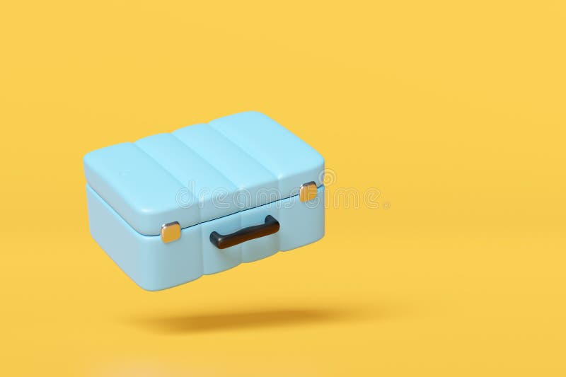 3D gelber naher Koffer leer isoliert auf gelbem Hintergrund. Sommerreisekonzept 3d Renderingweg lizenzfreie abbildung