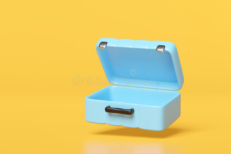 3D gelber offener Koffer leer isoliert auf rosa Hintergrund. minimales abstraktes Sommerreisekonzept 3D-Darstellung vektor abbildung