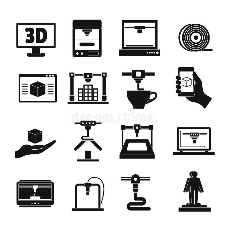 3D geplaatste Drukpictogrammen, eenvoudige stijl stock illustratie 3D geplaatste Drukpictogrammen, eenvoudige stijl stock illustratie