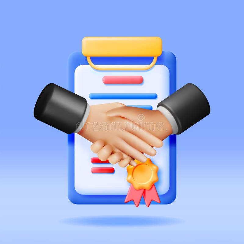 3D Handshake Gesture with Contract Document. Render Concept of Shaking Hands. Relations of Partnership. Business People Partners Handshake. Successful Transaction, Agreement, Deal. Vector Illustration. 3D Handshake Gesture with Contract Document. Render Concept of Shaking Hands. Relations of Partnership. Business People Partners Handshake. Successful Transaction, Agreement, Deal. Vector Illustration