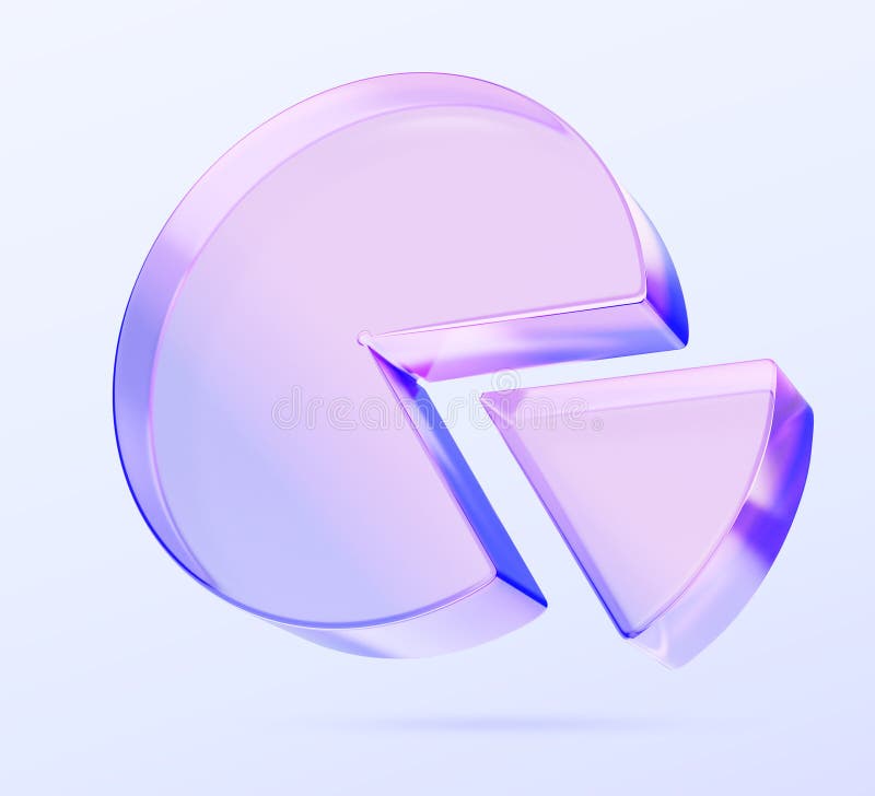 3d glass morphism holographic pie chart render icon. Crystal light gradient pie graph for business presentation of royalty free illustration