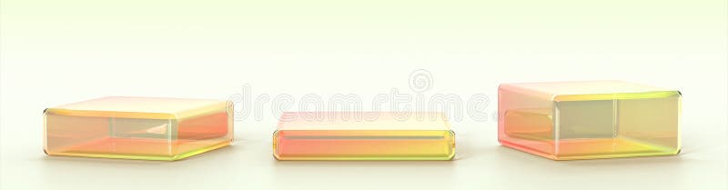3d glass transparent cube box product podium isolated render icon set. Crystal rainbow platform, block stand for goods royalty free illustration