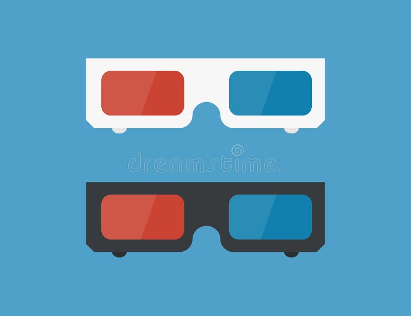 3d glasses for movie in cinema in black and white color. Isolated on blue background trendy flat style