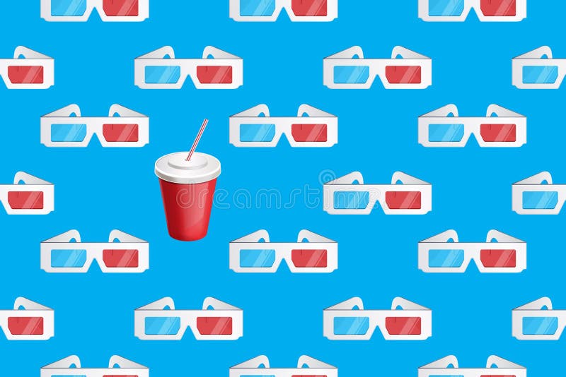 3d glasses and soda vector pattern on blue vector illustration