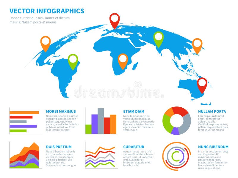 3d globe infographics. World map information graphic. Infographic diagram maps with chart. Communications technology