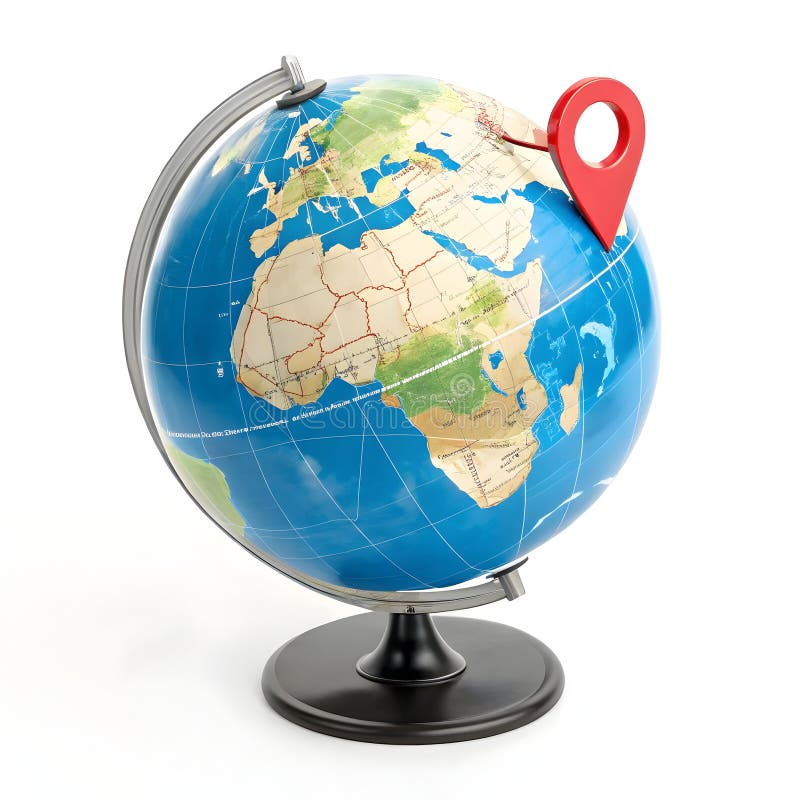 3D Globe with Location Map Pin Icon Stock Illustration - Illustration ...
