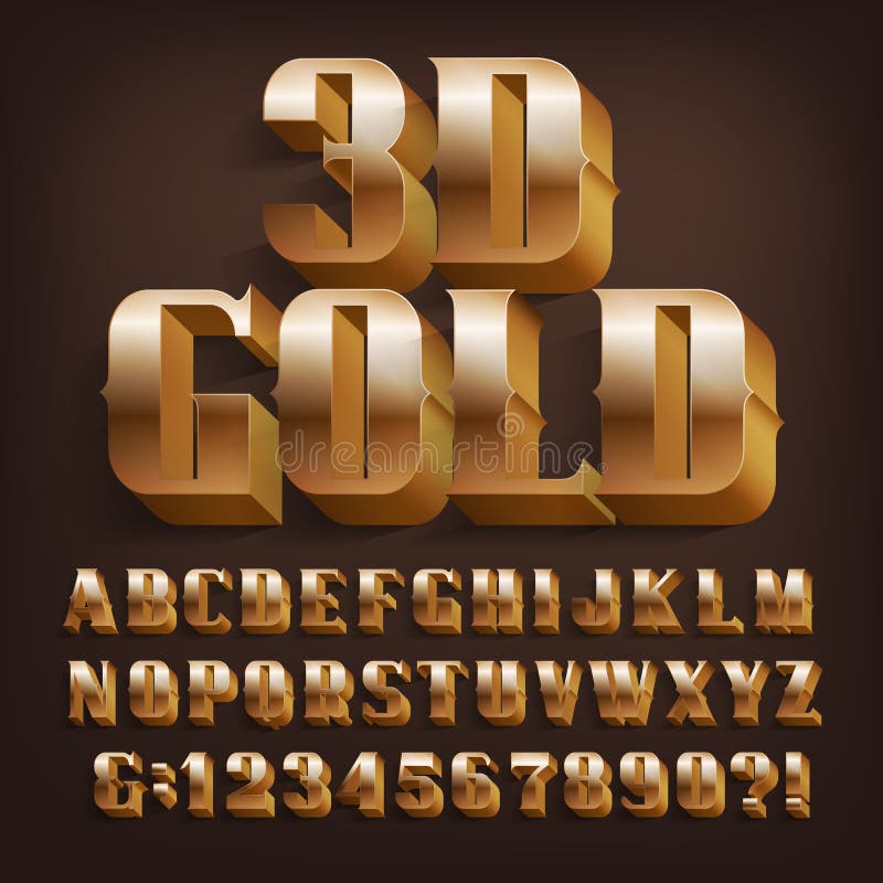 3d Bold Gold Letters And Numbers Stock Illustration