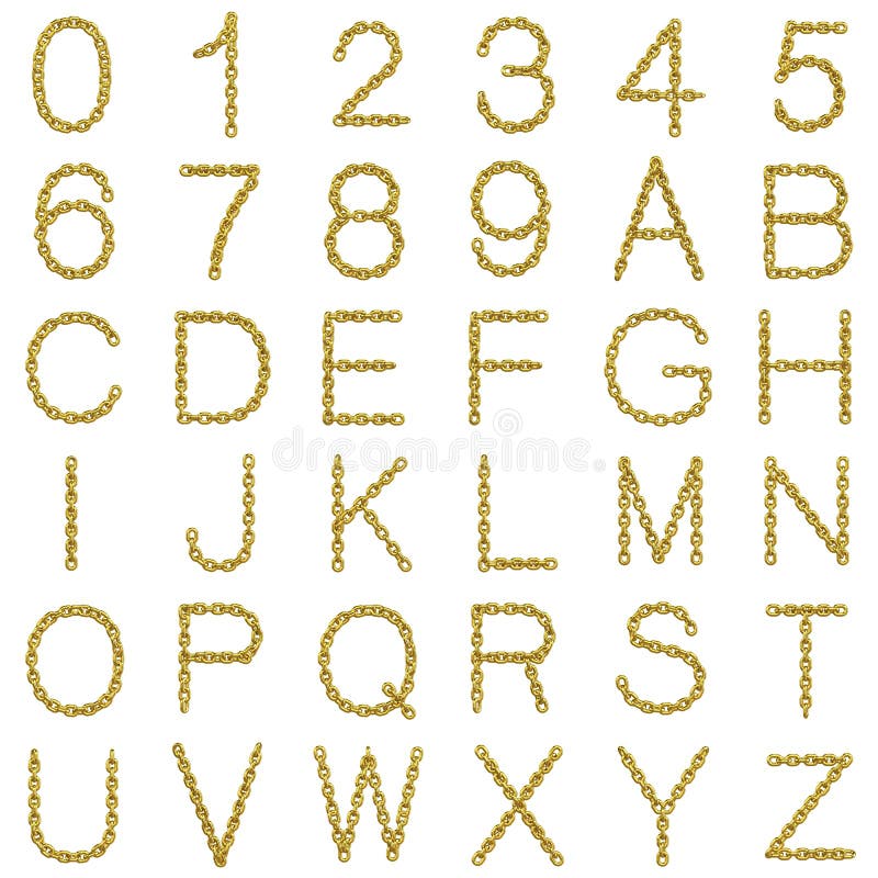 3d Gold chain font and numbers