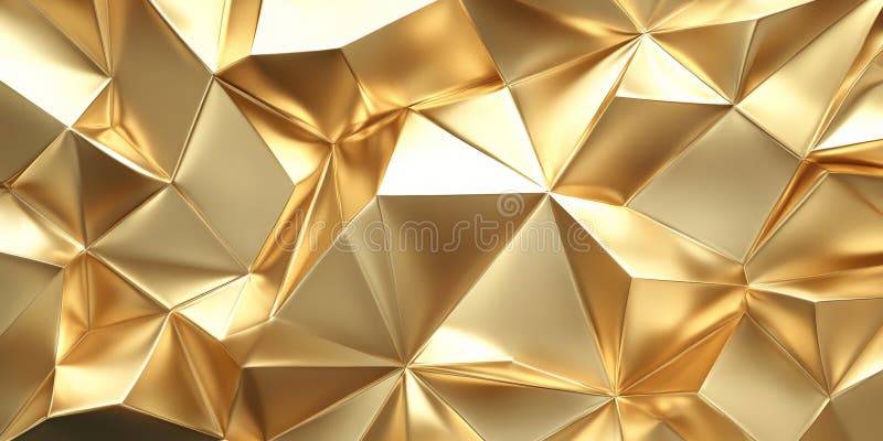 3D gold geometric background with raised triangular metallic patterns, modern and stylish. stock photo