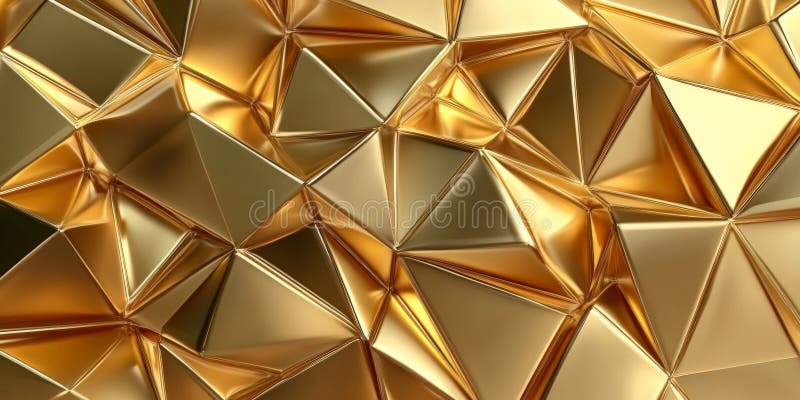 3D gold geometric background with raised triangular metallic patterns, modern and stylish. stock image
