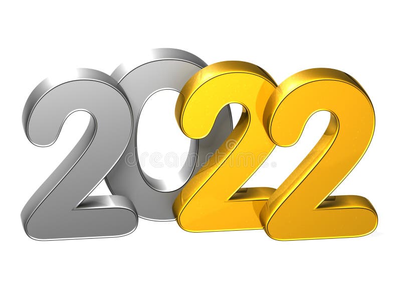 3D Gold Number New Year 2022  On White Background Stock 