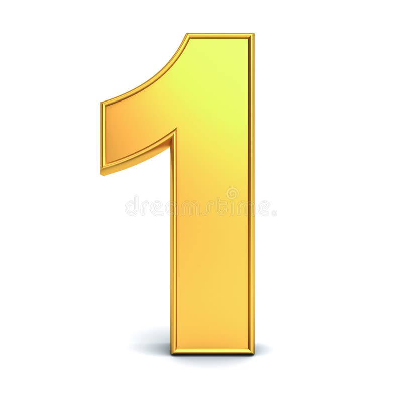 3D Gold Number One or 1 Isolated Over White Background Stock