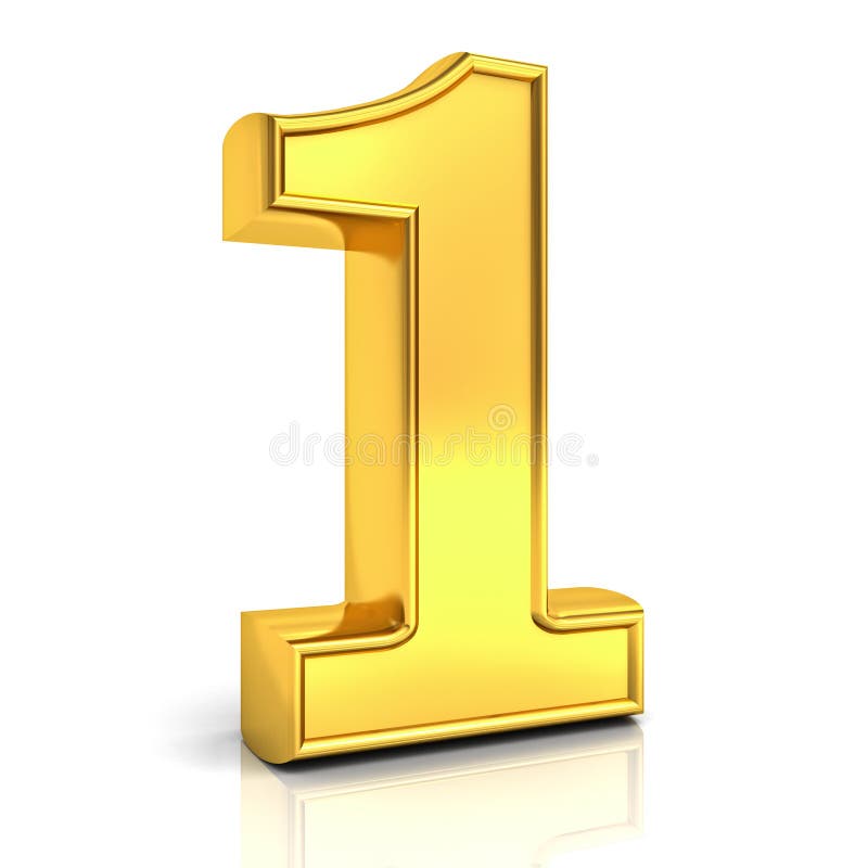 3d gold number one 1 isolated over white stock