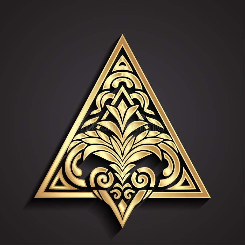 3d gold ornamental decorative triangle vector design element stock illustration