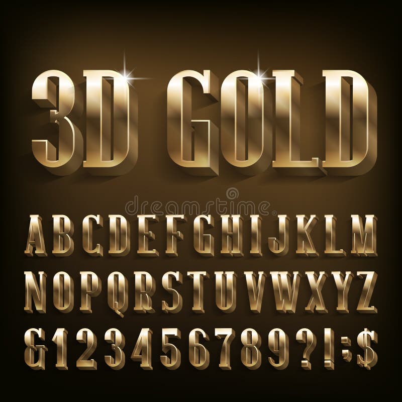 3D Gold alphabet font. Shiny golden letters, numbers and symbols. Stock vector typescript for your design. 3D Gold alphabet font. Shiny golden letters, numbers and symbols. Stock vector typescript for your design.