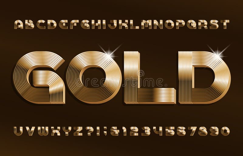 3D Gold alphabet font. Shiny golden letters and numbers in 70s style. Stock vector typescript for your design. 3D Gold alphabet font. Shiny golden letters and numbers in 70s style. Stock vector typescript for your design.
