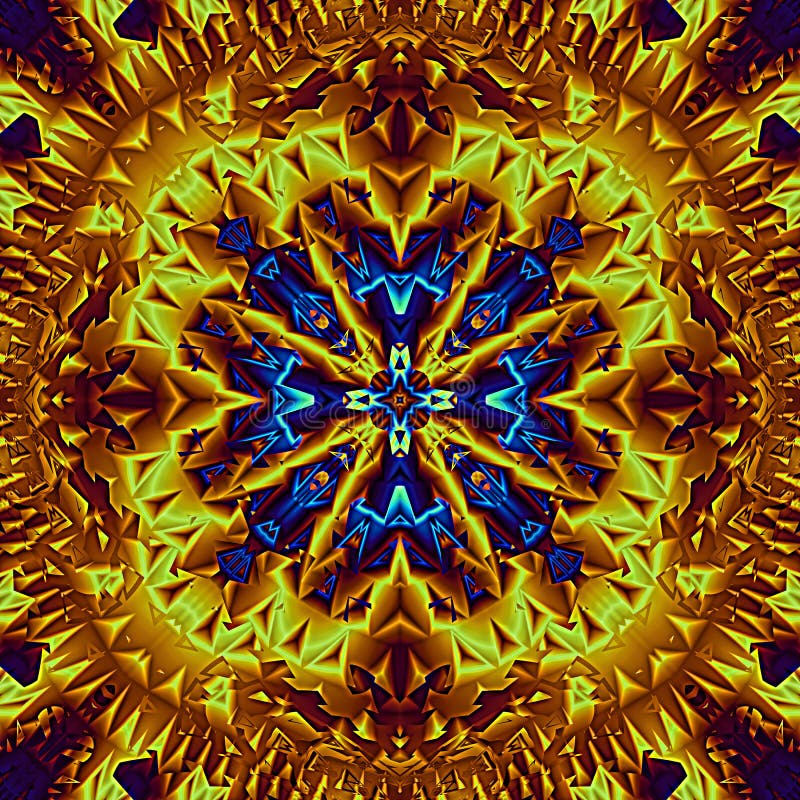 3d golden blue kaleidoscopic fractal pattern stock illustration