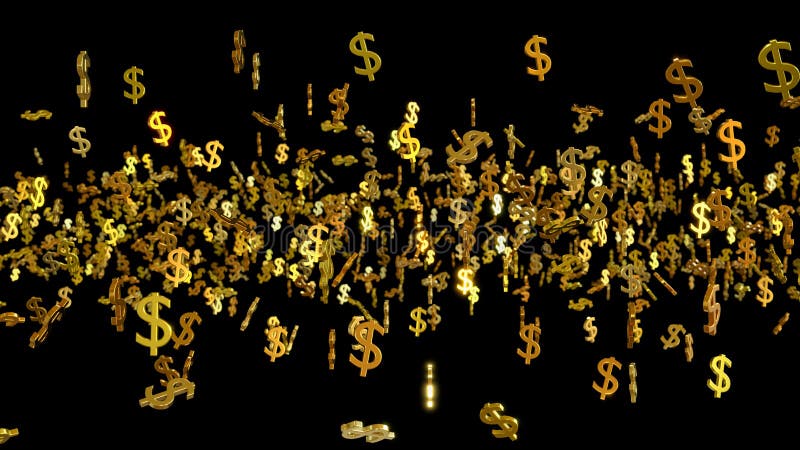 3D Golden Dollar Symbol Explosion Over Black Background