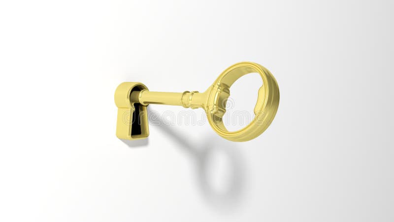 3D golden lock hole with retro key stock illustration
